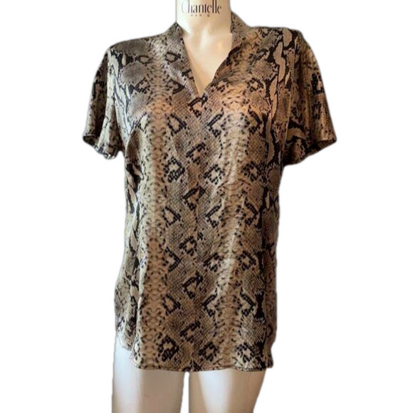 Marina Rinaldi Italy silky V neck animal print short sleeve pull over - Picture 2 of 8
